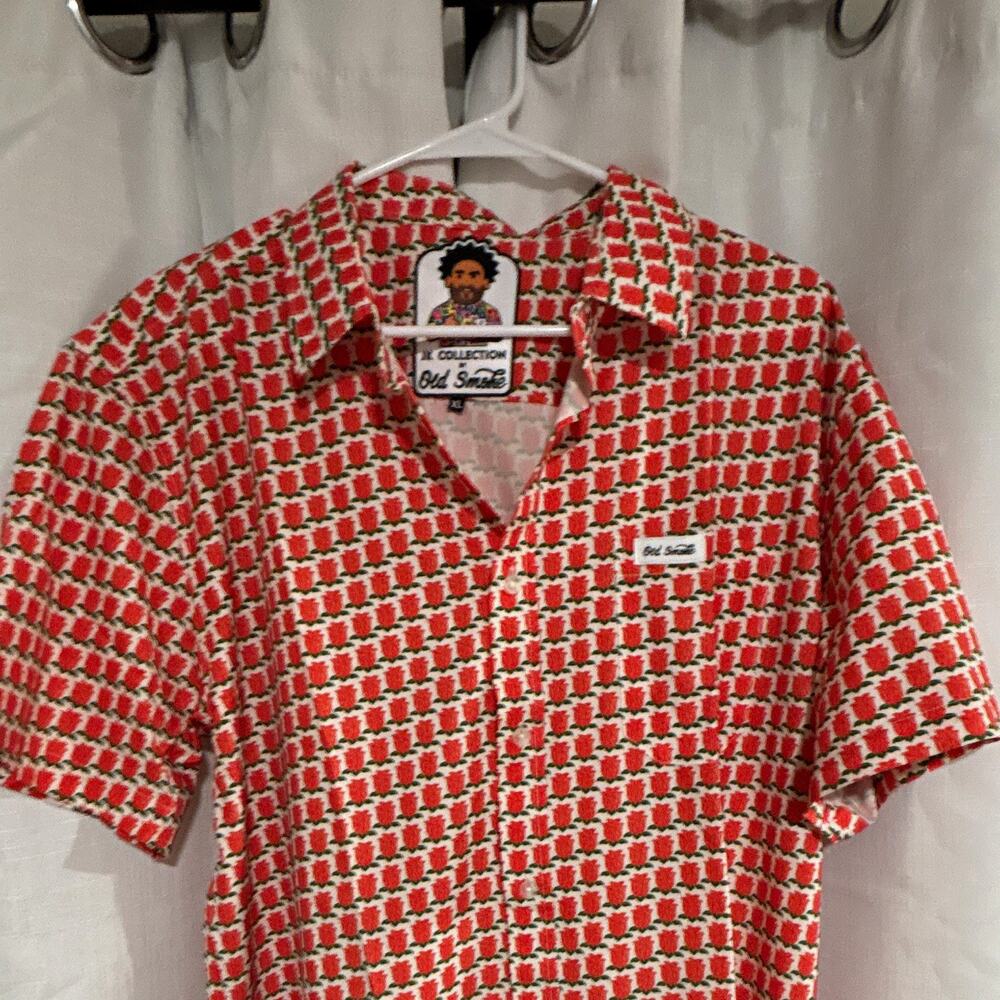 Old Smoke JK Collection Men’s XL Red Rose Floral Print Short Sleeve Polo